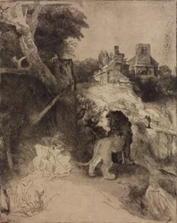 San Jerónimo en un paisaje italiano